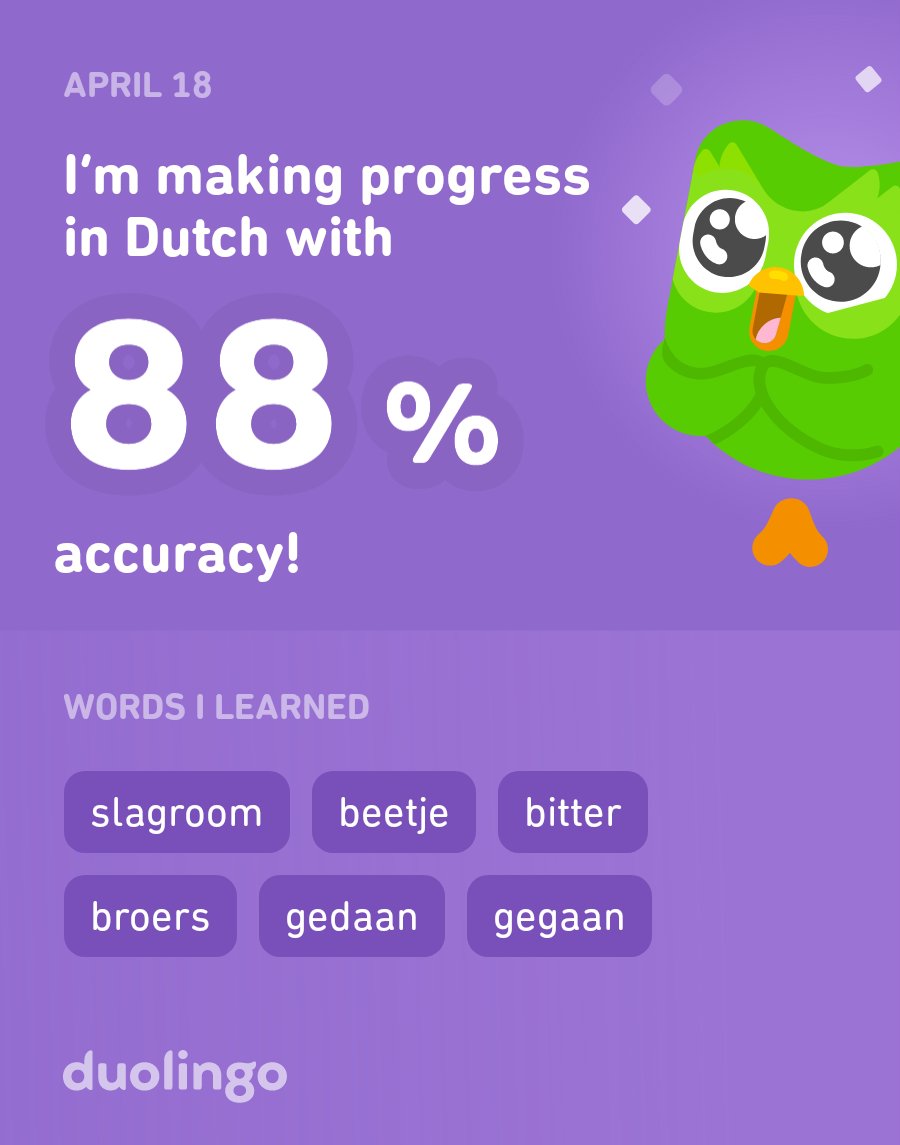 UTBKsFighter's tweet photo. I’m learning Dutch on Duolingo! It’s free, fun, and effective. https://t.co/RO0f5RLWQE