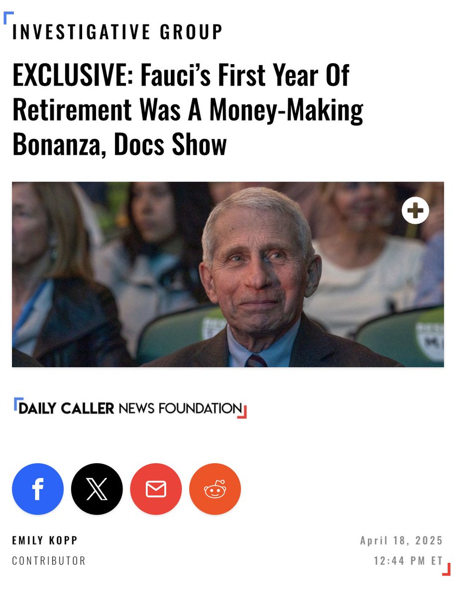 DailyCaller's tweet image. 🚨SCOOP🚨 Dr. Anthony Fauci earned $3.5 million in his first year of retirement from government and may have misled Congress about the date of his departure, documents reveal.
