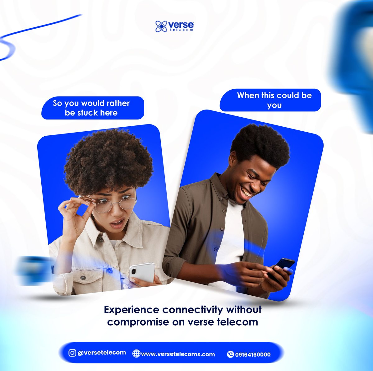 VerseTelecomm's tweet photo. Experience connectivity without compromise on Verse Telecoms.

Send us a DM to get started. https://t.co/eA2vGgb4SF