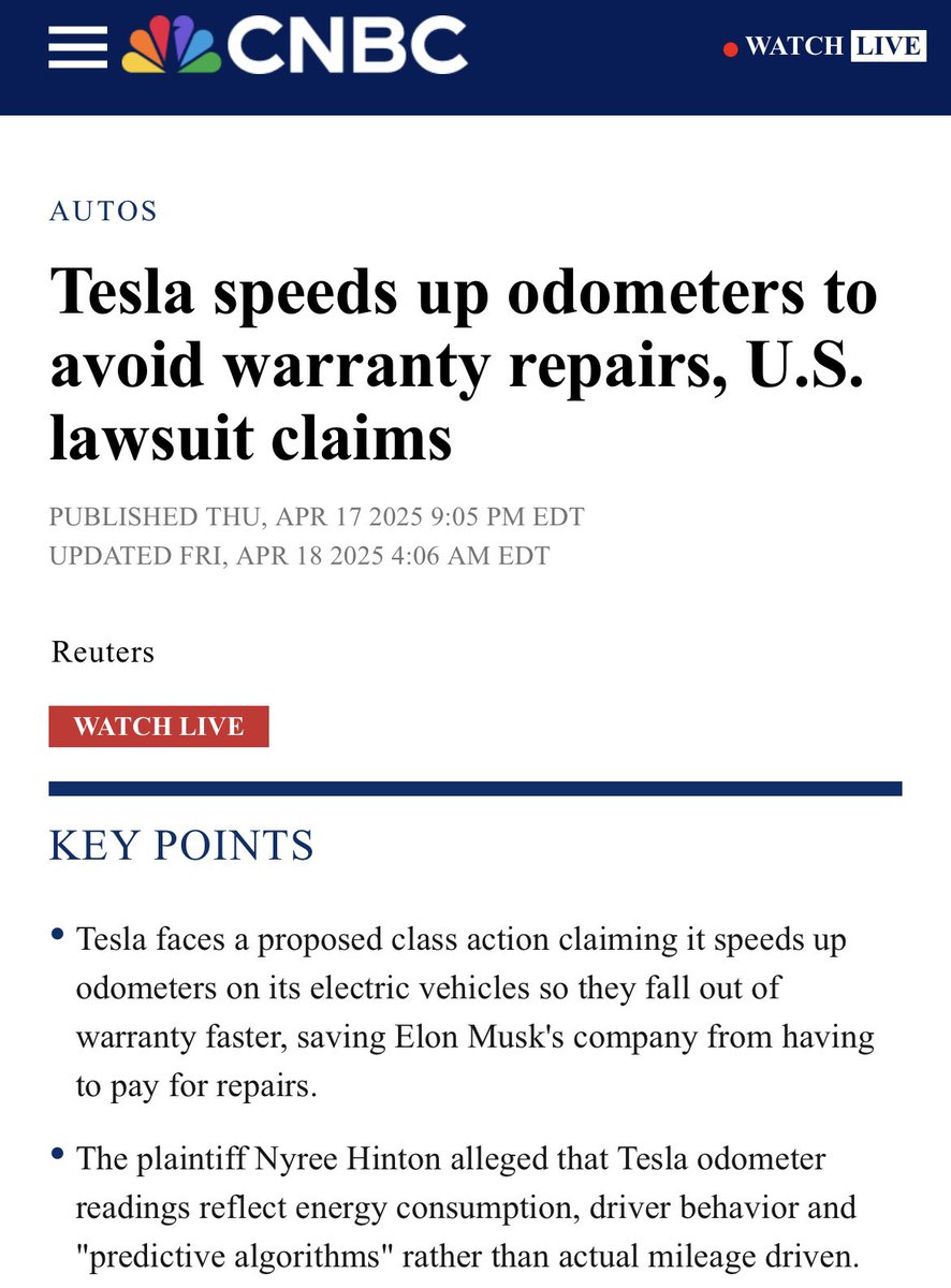 RealJakeBroe's tweet image. Elon Musk ripping off all of his customers by hacking the odometers to speed up seems entirely on brand of him.