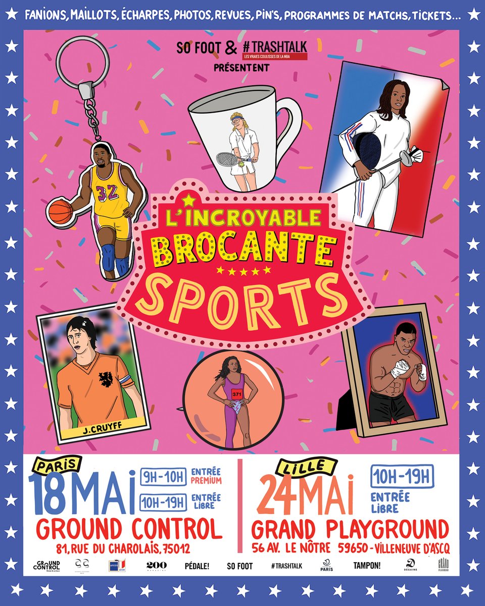 🚨 RENDEZ-VOUS DANS 1 MOIS !! 🚨

Double évènement cette année avec l’Incroyable Brocante Sports, 2 villes pour 2 fois plus de plaisir 😍

🔹 18 mai : Ground Control (Paris 12)
🔹 24 mai : Grand Playground (Villeneuve d'Ascq)

10 000 fans de sport, 60 stands et + de 50 000