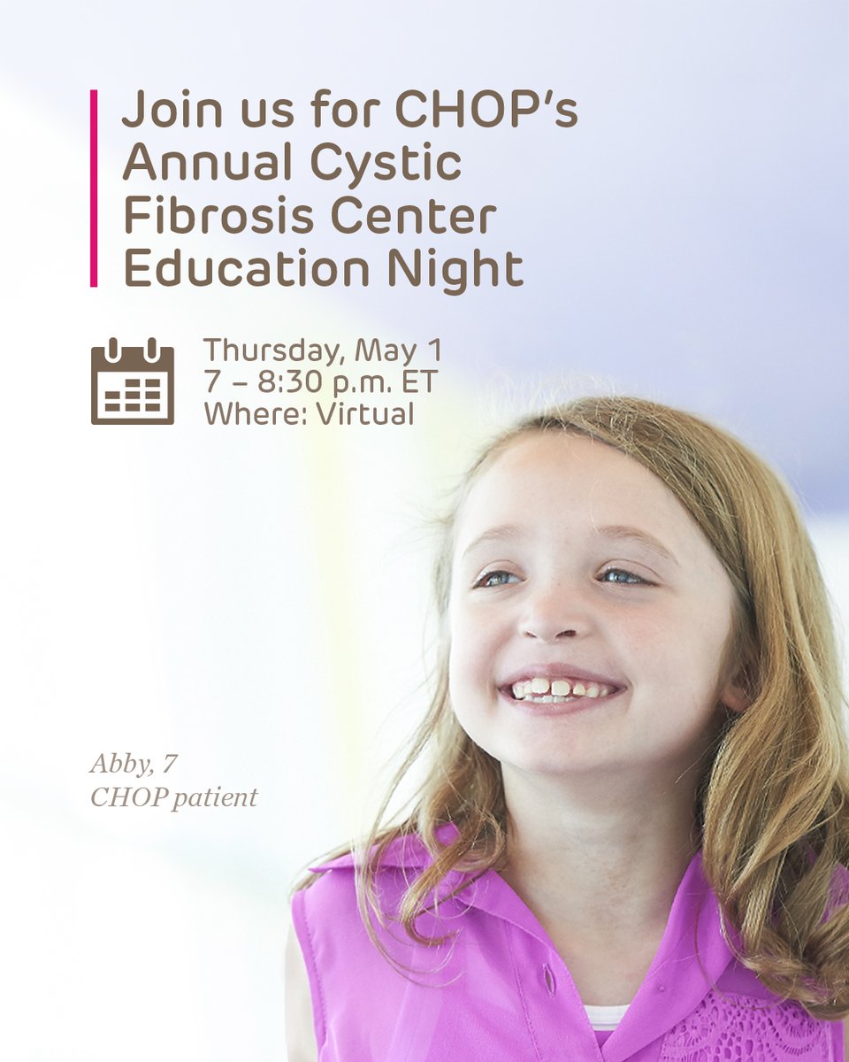 Calling all #cysticfibrosis providers! Join our annual CF Center Education Night featuring guest speakers who will talk about a range of topics including mental health side effects of CF modulators and CF related diabetes. 

Learn more and register today: ms.spr.ly/6018SBv3I.
