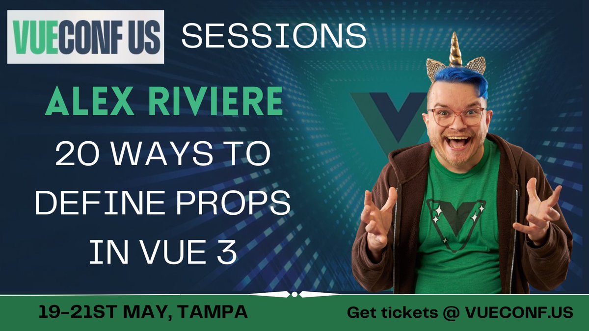 vueconfus's tweet photo. Make sure you don't miss @fimion's session at VUECONF US this May, to learn about all the different ways to define props on a Vue component! 

https://t.co/8ZkAsijVdZ

Get your tickets now, and join us this May in sunny Tampa ☀️

🎟️- https://t.co/g1GIE1wHnw
💥X100OFF = discount! https://t.co/FKkWf6xPQi