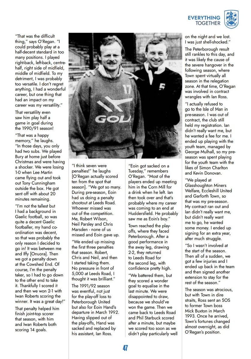 Leemorris__'s tweet image. The latest @officialhtsa Heritage Project interview is with former @htafc player Kieran O'Regan.
Not only did he play over 200 games between 1988 and 1993, he was also a regular on the radio throughout the 2000s.