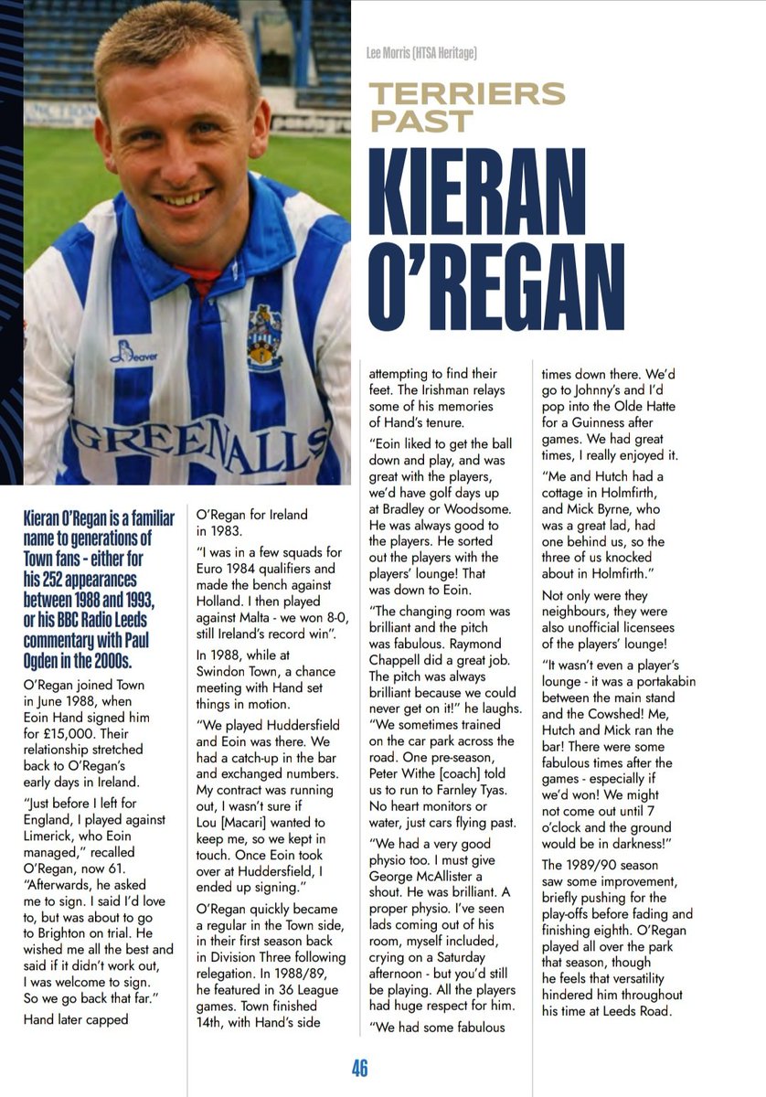 Leemorris__'s tweet image. The latest @officialhtsa Heritage Project interview is with former @htafc player Kieran O'Regan.
Not only did he play over 200 games between 1988 and 1993, he was also a regular on the radio throughout the 2000s.