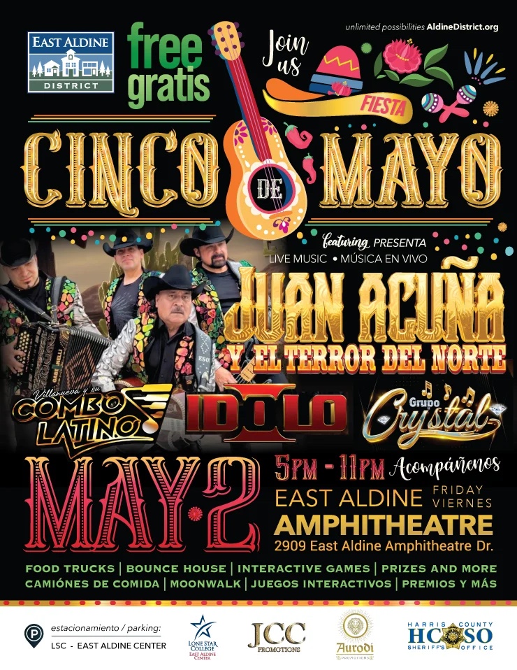 Let's have a fiesta on May 2nd as we celebrate Cinco de Mayo! We'll have live music, delicious food trucks, fun bounce houses, and exciting raffles. Lawn chairs and blankets are encouraged. See you there! 🎉