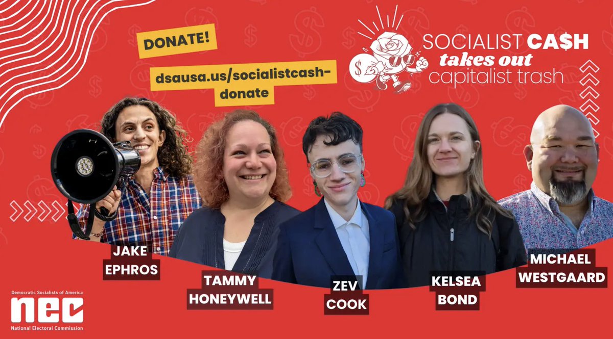 DSA candidates are fighting for the working class and against the right across the country. 
We’ve raised over $20k since launching. Help us get to $30k by donating TODAY, because socialist cash takes out capitalist trash! 🌹💸🗑️

🔗DONATE: dsausa.us/socialistcash-…