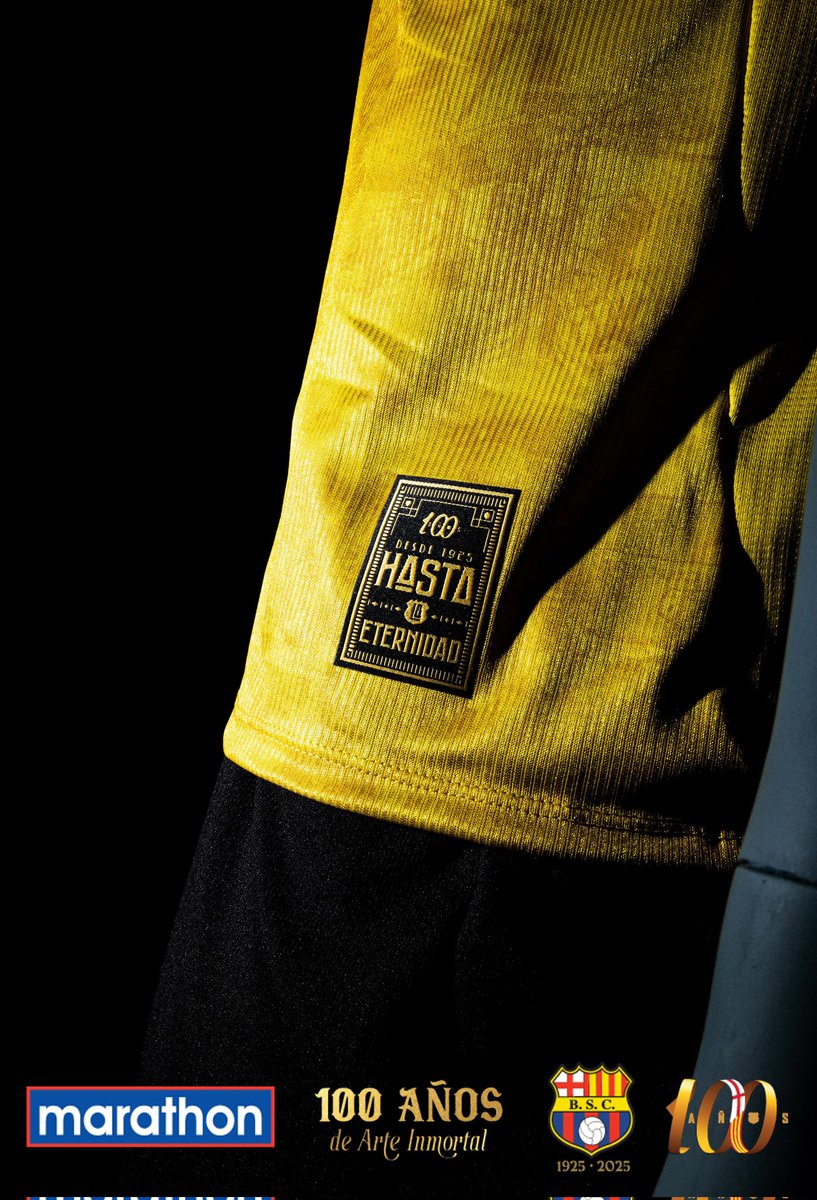 BarcelonaSC's tweet photo. ¡Nuestra indumentaria lista para esta noche, gracias a #MarathonSports! 💛 

#100AnosDeArteInmortal 
#CentenarioBSC https://t.co/cpPYXhPhGf