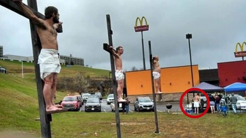 Meanwhile in the field next to McDonald's, the jesuses are having to take turns being crucified. 🤣