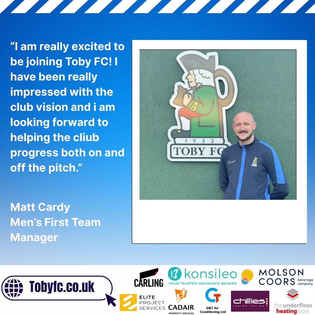 TobyFC_'s tweet image. 𝓜𝓪𝓷𝓪𝓰𝓮𝓶𝓮𝓷𝓽 𝓢𝓲𝓰𝓷𝓲𝓷𝓰 ✍️ 

We are delighted to announce the appointment of Matt Cardy as Toby FC First Team Manager, effective from the start of pre-season. 

Matt has a really strong pedigree in football at this level, is a UEFA B qualified coach and above all, an…