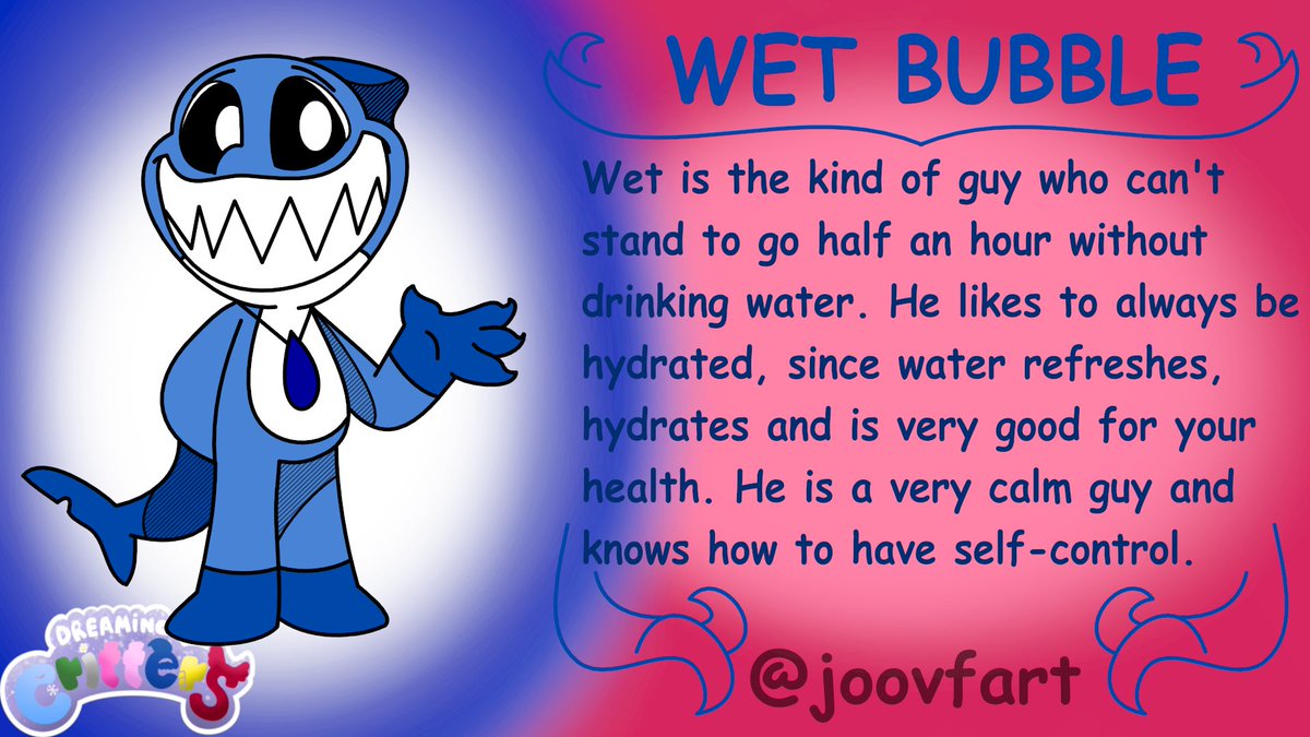 Joovfart (@joovfart) on Twitter photo Wet Bubble - 💧
#NightmareCritters #DreamingCritters #PoppyPlaytime Wet Bubble - 💧
#NightmareCritters #DreamingCritters #PoppyPlaytime