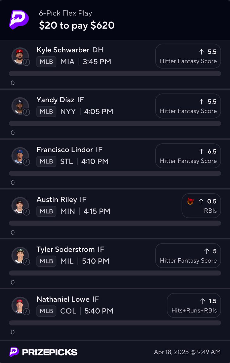 TopShelfPr0ps's tweet image. TopShelf’s Top Hitter Props 🔝⚾️💥
$25 TO ONE FOLLOWER WHO LIKES & REPOSTS IF WE SWEEP OUR “💎” PROPS 💰💲
Flex Friday Main Plays 💥
Kyle Schwarber OVER 5.5 HFS💎
Yandy Diaz OVER 5.5 HFS💎
Francisco Lindor OVER 6.5 HFS🔥
Austin Riley OVER 0.5 RBI’s👹
Tyler Soderstrom OVER 5.0…
