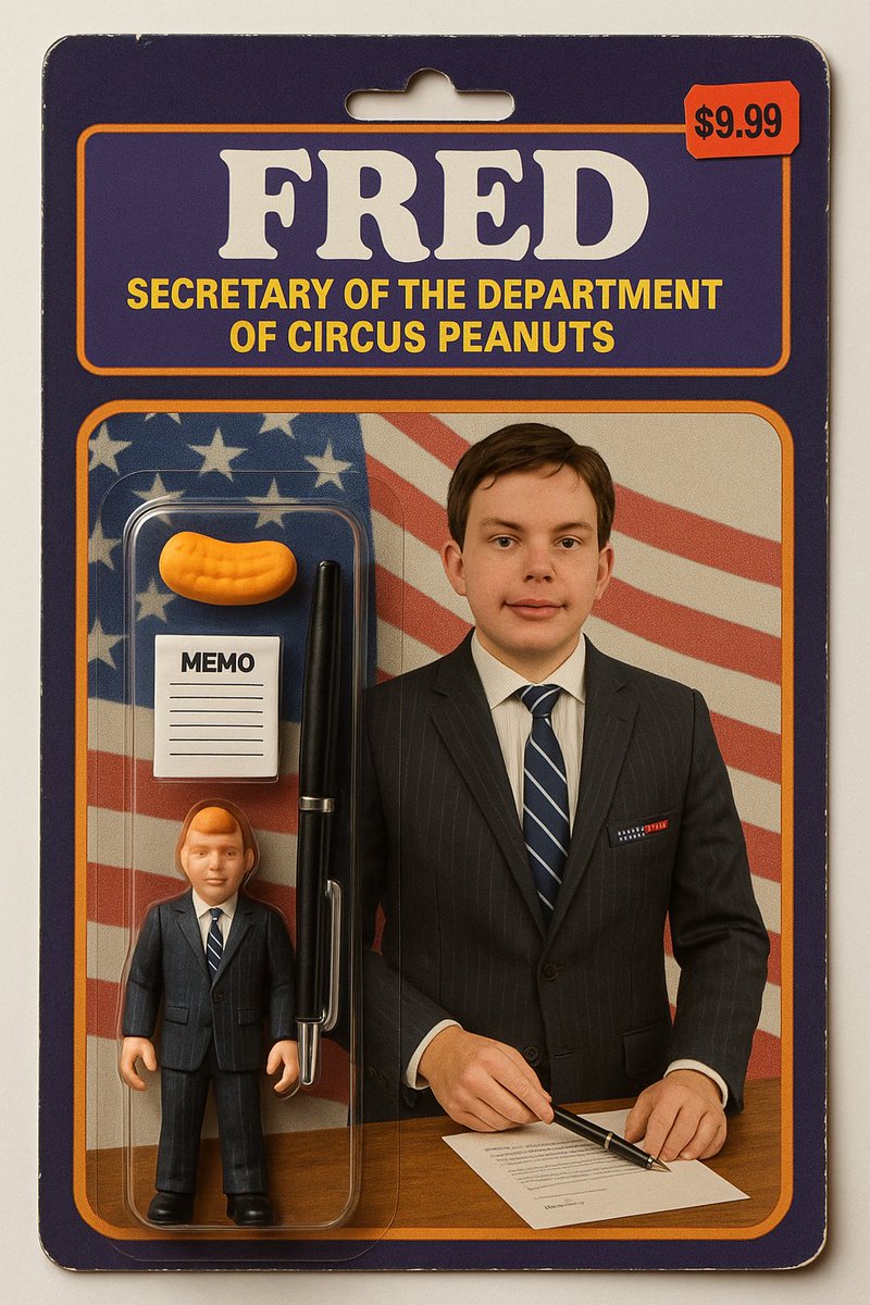 Meet the new Fred toy figurine: stoic face, eccentric soul, and Secretary of Department of Circus Peanuts. 🍬💼 Weird, wonderful, and ready for your shelf. Conformity not included. #FredTheFigurine #CircusPeanutDept