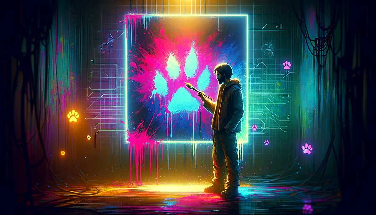 PawPaintHQ's tweet photo. The Mysterious Creator didn’t finish their work. 
They left the brush behind. 

What would you paint next?

#PAWPAINT #DigitalMystery #OnChainLore https://t.co/CyUnlxBaYb