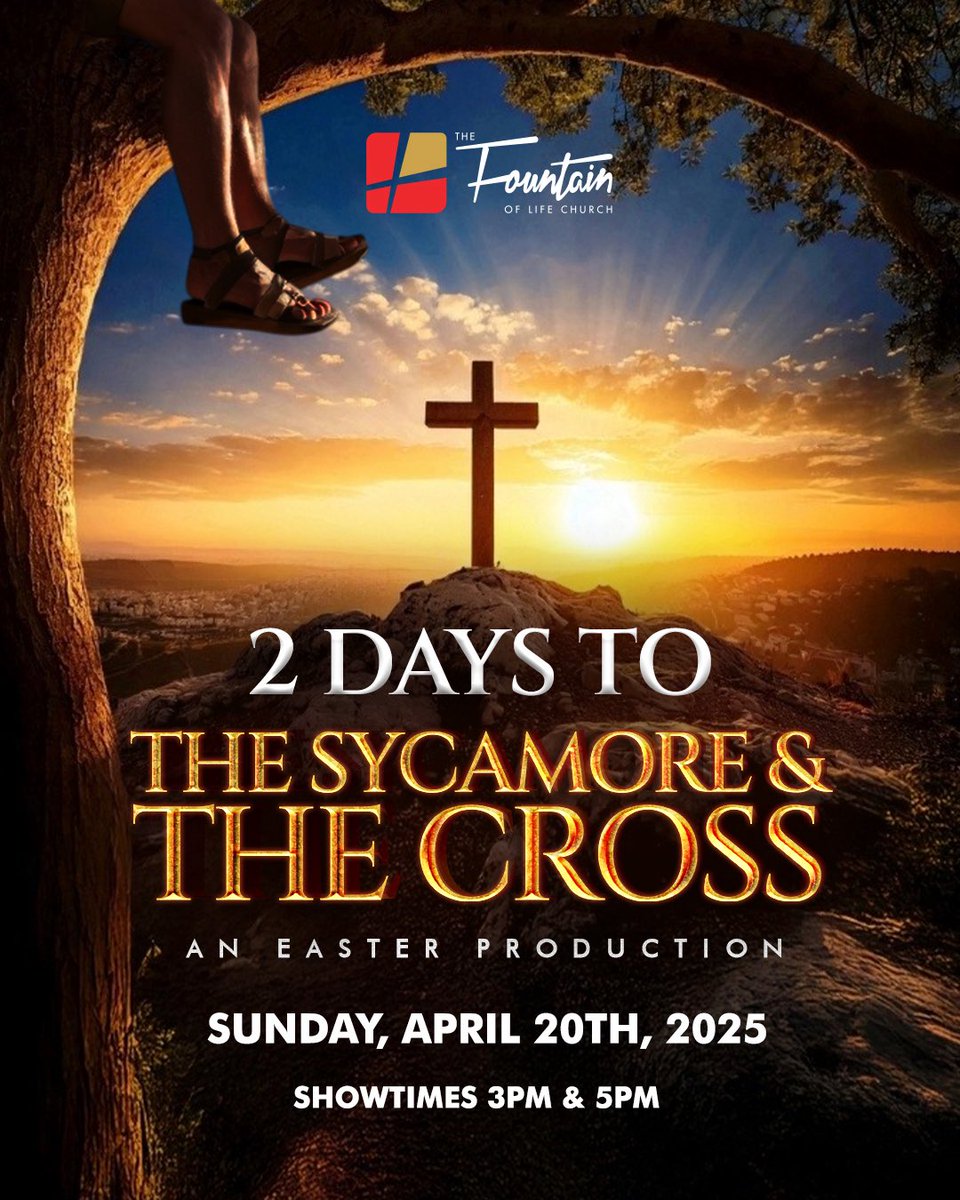 TFOLC's tweet photo. The wait is almost over! 2 days left until our Easter production!
Join us on Sunday, April 20, 2025 at 3pm & 5pm (Two different showtimes)
Make sure to bring your family and friends
#EasterProduction
#TheSycamoreAndTheCross
#TFOLC https://t.co/dOnq2k8XUK