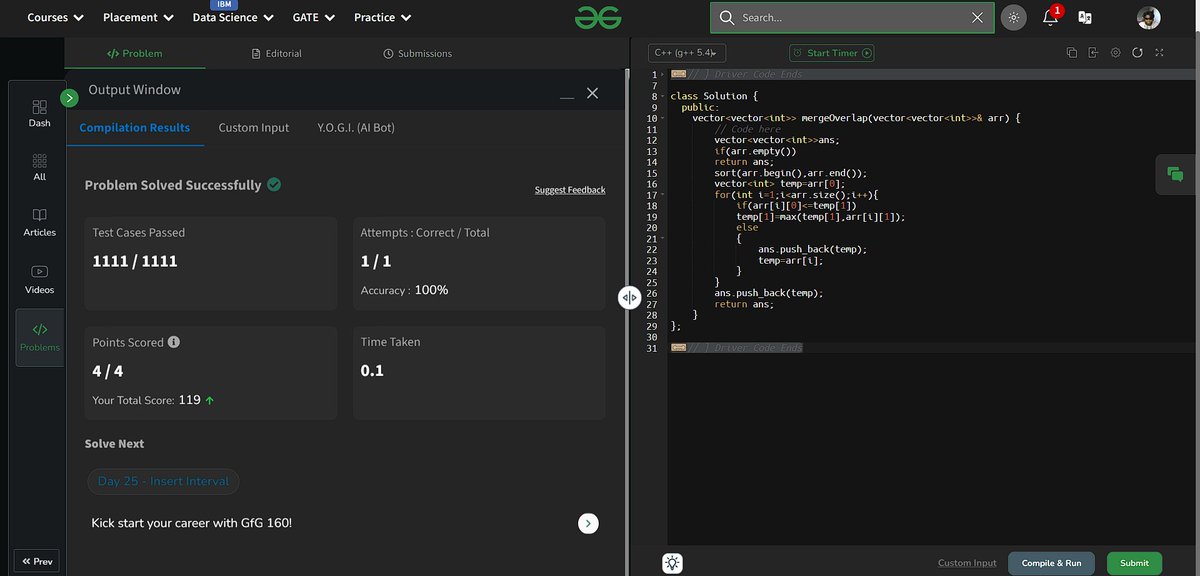 wyaRoyan's tweet photo. Day 24 - Overlapping Intervals
#gfg160
#geekstreak2025 
@geeksforgeeks https://t.co/qLBk0eHUfs