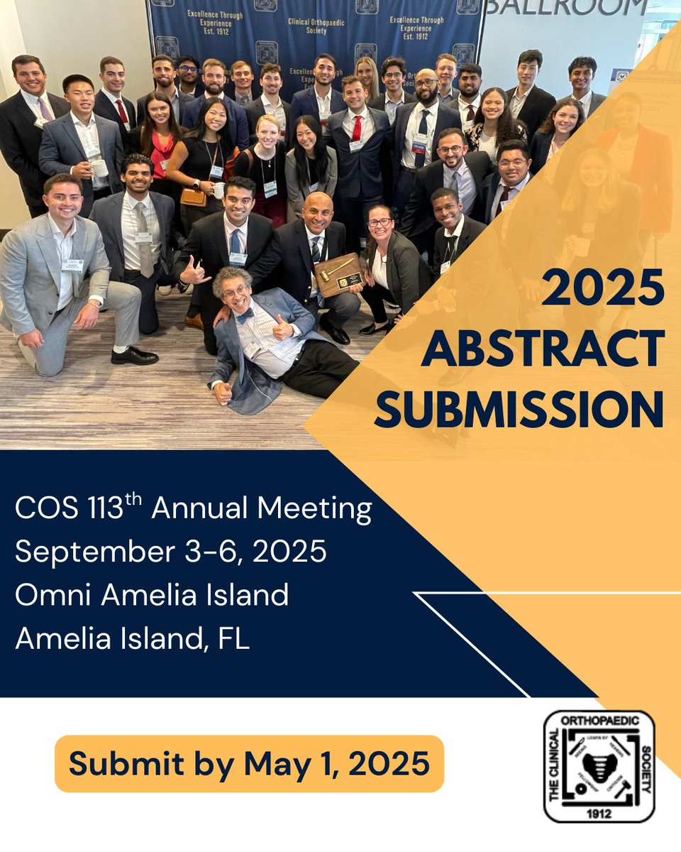ClinicalOrtho1's tweet image. Showcase your work at COS 2025—submit your abstract and join a community pushing the boundaries of orthopaedic surgery.
bit.ly/3OTLPMq
#COS2025 #SubmitYourAbstract #FutureOfOrtho