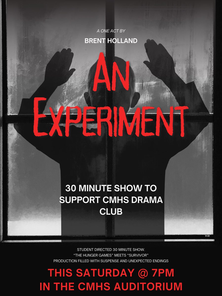 This Saturday at 7 pm in the auditorium drama club will be putting on a 30 minute one act! The Drama students will be throwing this show together in a 24 hour period with a student director!! All are welcome! Tickets will be sold at the door $5 a ticket. Doors will open at 6:30.