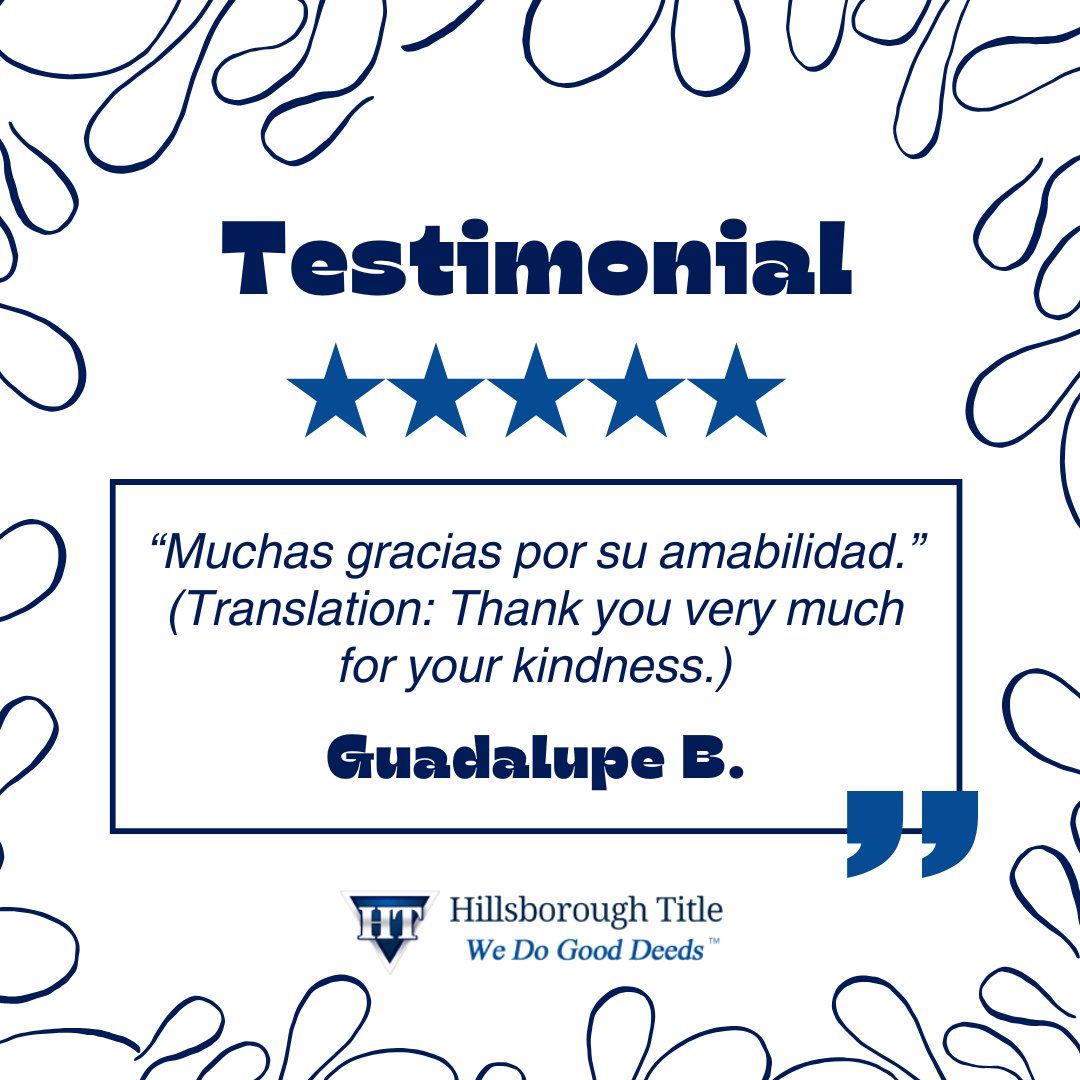 HboroughTitle's tweet photo. Guadalupe...we appreciate your kind words and your time! ☺️ 

#hillsboroughtitle #FiveStarReview #Testimonial https://t.co/vzqMbZ3hha