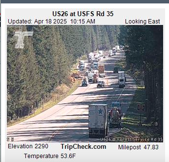 #pdxtraffic Here's an updated look at the crash on U.S. 26 west of Gov Camp that's closed the road this morning. As of 10:20 a.m. looks like crews are getting some of that hay re-loaded. Hopefully at least the EB lanes will open soon.
