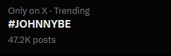 TRENDING | X 250418 📈

#JOHNNYBE is now trending with 47.2k posts

😼🔥

#JOHNNYBEinPATTAYA
#2025WILDWOODSPARTY 
<a href="/HATCHERY_TH/">HATCHERY</a>