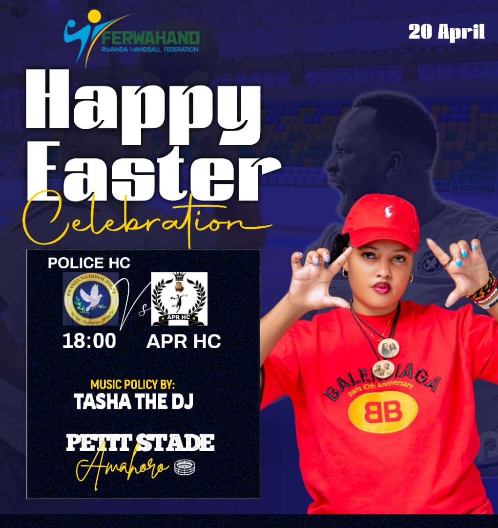 FerwahandRwanda's tweet photo. 🎶💿💿🎶
Ni ibirori mu bindi, ni uburyo bwiza bwo kwizihiza Pasika Handball ihuzwa n'umuziki.

Tasha the DJ ni we uzasusurutsa abazitabira imikino yo ku Cyumweru muri Petit Stade Amahoro.

Bwira mugenzi wawe ntazahombe ibi birori https://t.co/pDaWWRn2Gu
