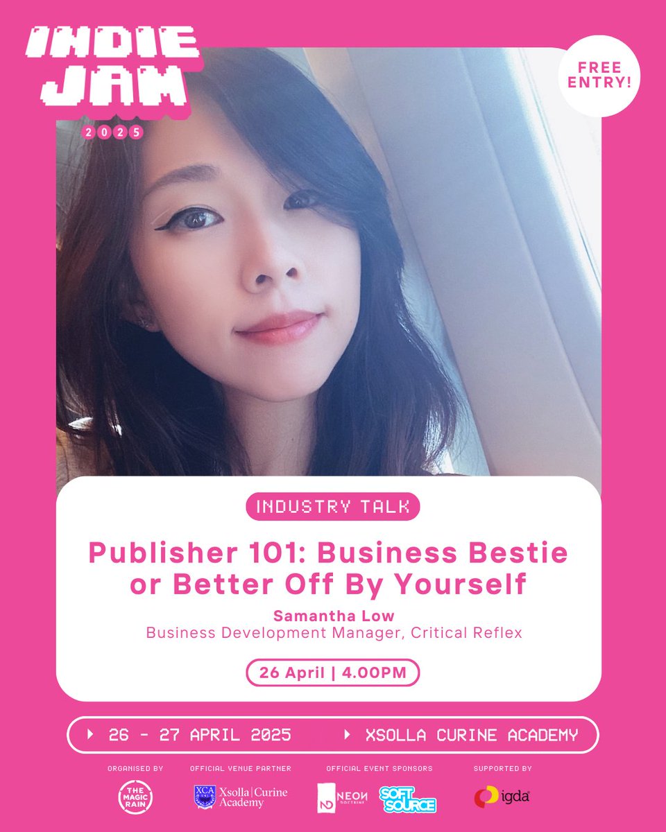 indiejam_my's tweet photo. What do publishers actually do? Samantha Low of Critical Reflex will be covering the role of a publisher, examples of good (and bad!) publisher/developer relationships, and things to watch out for before embarking on long-term relationships with publishers. https://t.co/wCCB5aJ24v