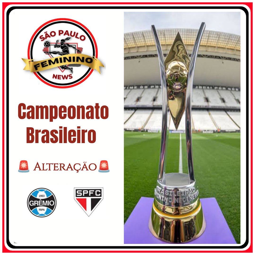 saopaulofemnews's tweet photo. 🚨 Alteração - Grêmio x São Paulo 🚨

Por solicitação do Grêmio a partida que seria no estádio Airton Ferreira da Silva, em Eldorado do Sul, mudou para o estádio do Vale, em Novo Hamburgo, dia 19/04 às 18 horas. https://t.co/fWk6yvPVku