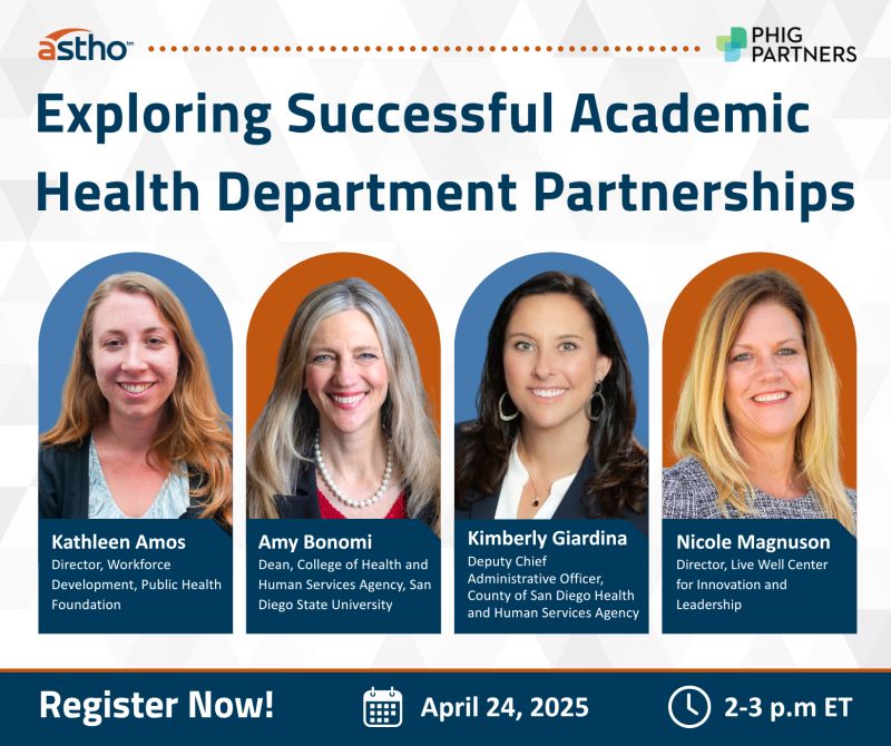 Join PHF and <a href="/ASTHO/">ASTHO</a> on April 24 for an introduction to academic health department partnerships featuring a collaboration between <a href="/SDCountyHHSA/">SD HHSA</a> and <a href="/SDSU/">San Diego State University</a> to advance education, workforce, and health improvement. Register now: discover.astho.org/4cshI9e