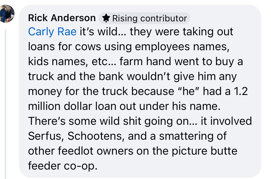 buperac's tweet image. Kevin Serfas, large cattle farmer in Southern Alberta, who continually slammed the Freedom Convoy and the unvaxxed, spent the entire Covid era scamming his local community out of millions, including his own employees, and the Government. 
Serfas was director of the Picture Butte…