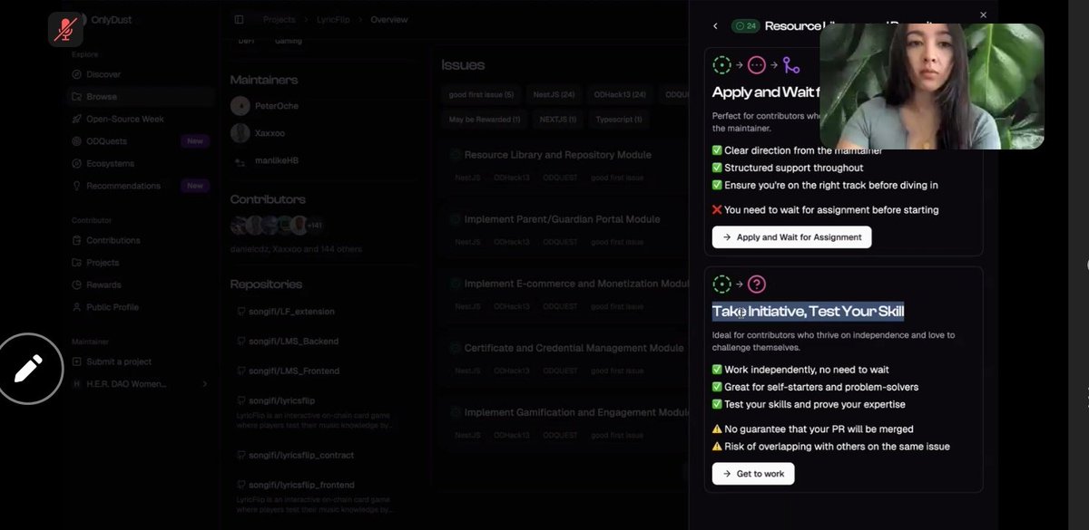 techychisom's tweet image. 🚀 Just explored Open Source contributions with @OnlyDust_xyz today!
Even if you’re new, take that step 👉 Contribute!
Your voice matters, your work counts 💪
@dev3pack @_SDAV @audaciousSneha @buidlguidl @cryptomastery_ 
#dev3pack #opensource #web3 #OnlyDust #WomenInTech