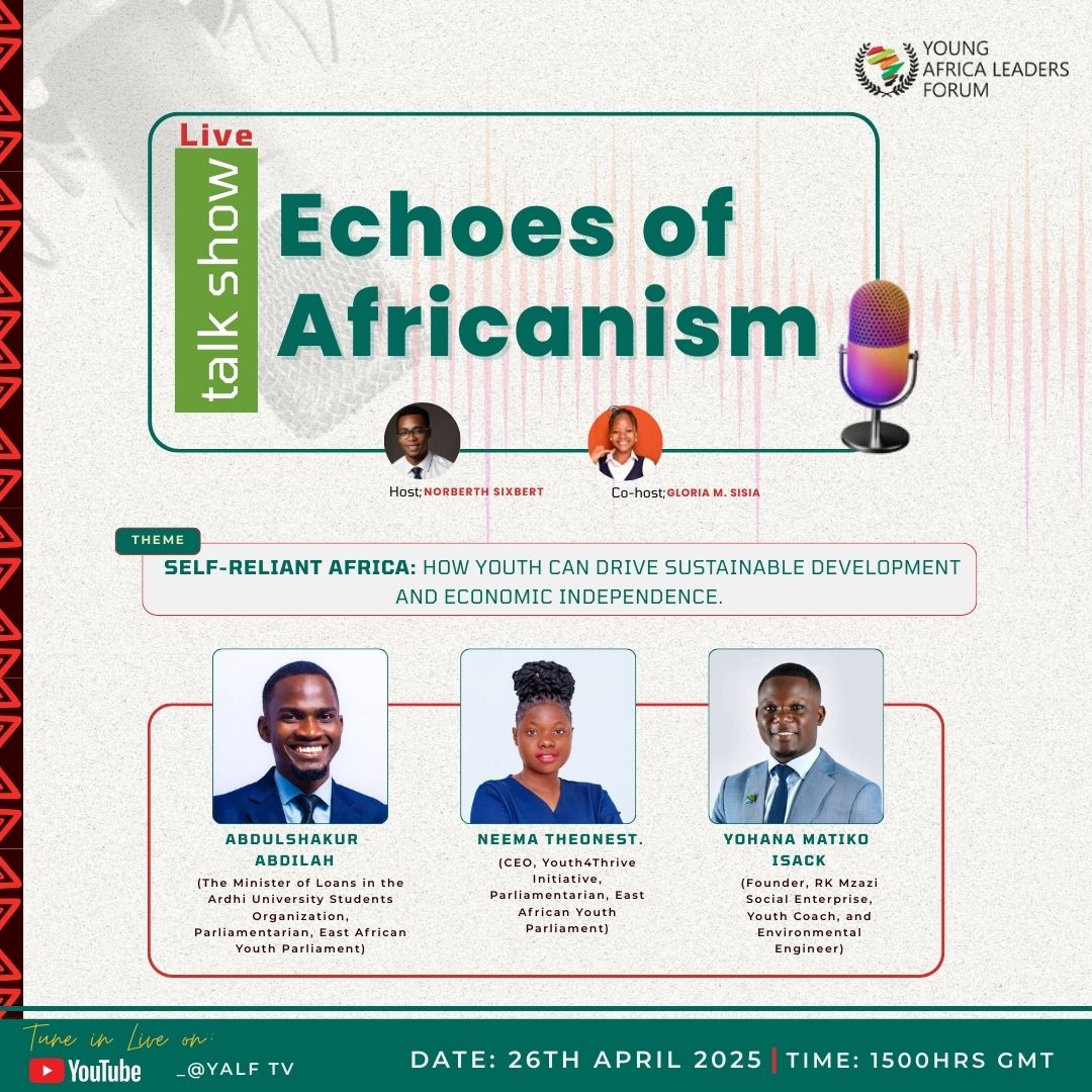 NorbethSixbert's tweet image. Excited to host this month’s episode of #EchoesOfAfricanism on April 26 | 6PM EAT
Theme: Self-Reliant Africa: How Youth Can Drive Sustainable Development & Economic Independencez
Featuring brilliant voices from across Africa! Stay tuned & let’s spark the future together.