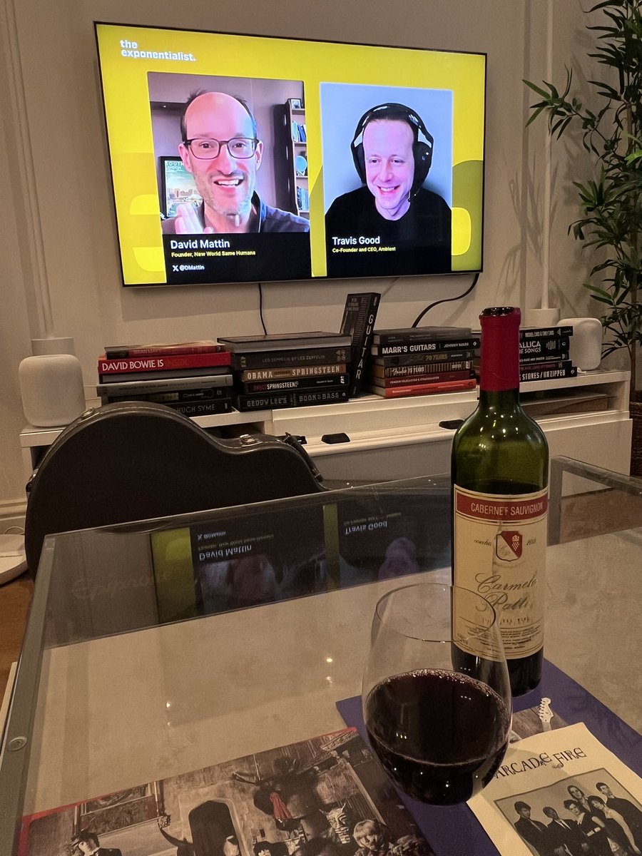 Tom_Emmet's tweet photo. Friday afternoon week-end escape in London, catching up on #Exponentialist content with some Carmelo Patti Cabernet Sauvignon. @RealVision = rock n roll https://t.co/LxRyEx5w8b