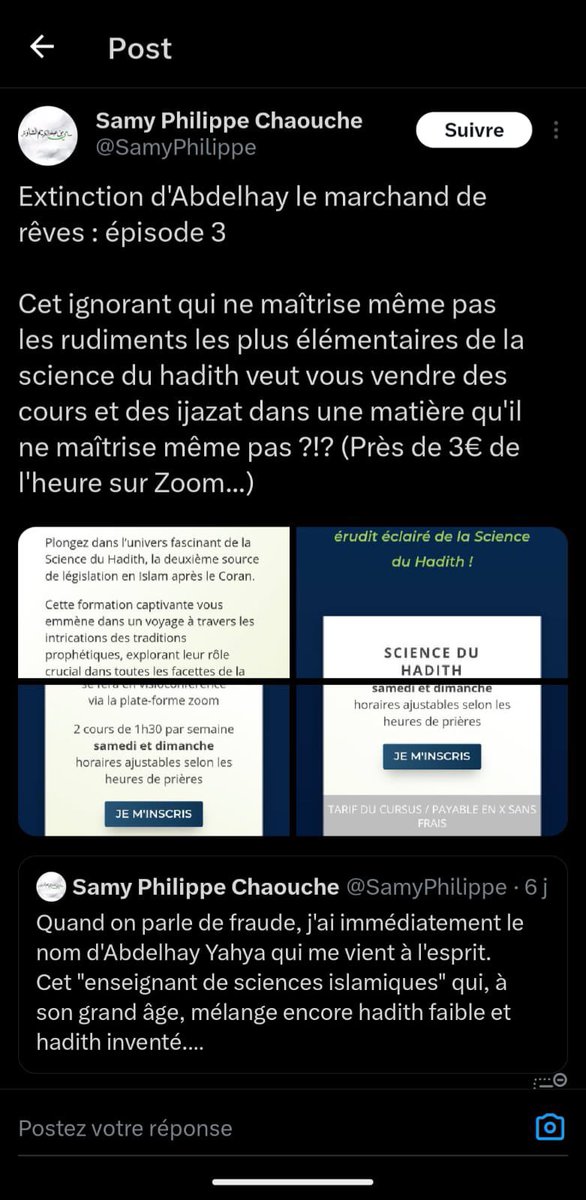 Oui <a href="/SamyPhilippe/">Samy Philippe Chaouche</a> je vend mes formations à 300 euros l’année .
Et c’est permis religieusement que je les vende bien plus cher .

Par contre toi tu vis de la mendicité, tu donnes à manger à tes enfants et ton épouse grâce aux dons des incrédules à qui tu tends la main toute