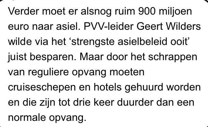 <a href="/MinisterAenM/">Ministers Asiel en Migratie</a> <a href="/BettyV66184629/">BettyV</a> In de reguliere asielopvang is zelf koken door asielzoekers de norm. In AZC’s zijn hiervoor voorzieningen aanwezig. Catering wordt alleen toegepast in noodopvang, zoals op cruiseboten. Daar kunnen ze niet zelf koken. 

En u weet dat. Ga eens eerlijker worden tegen uw kiezers.