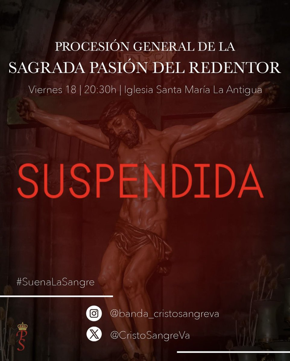 Tras las suspensión de la Procesión General de la Sagrada Pasión del Redentor se realizará un Vía Crucis en nuestra sede La Iglesia Santa Maria La Antigua en la que interpretaremos algunas marchas. 

El acto tendrá lugar a las 20:00h