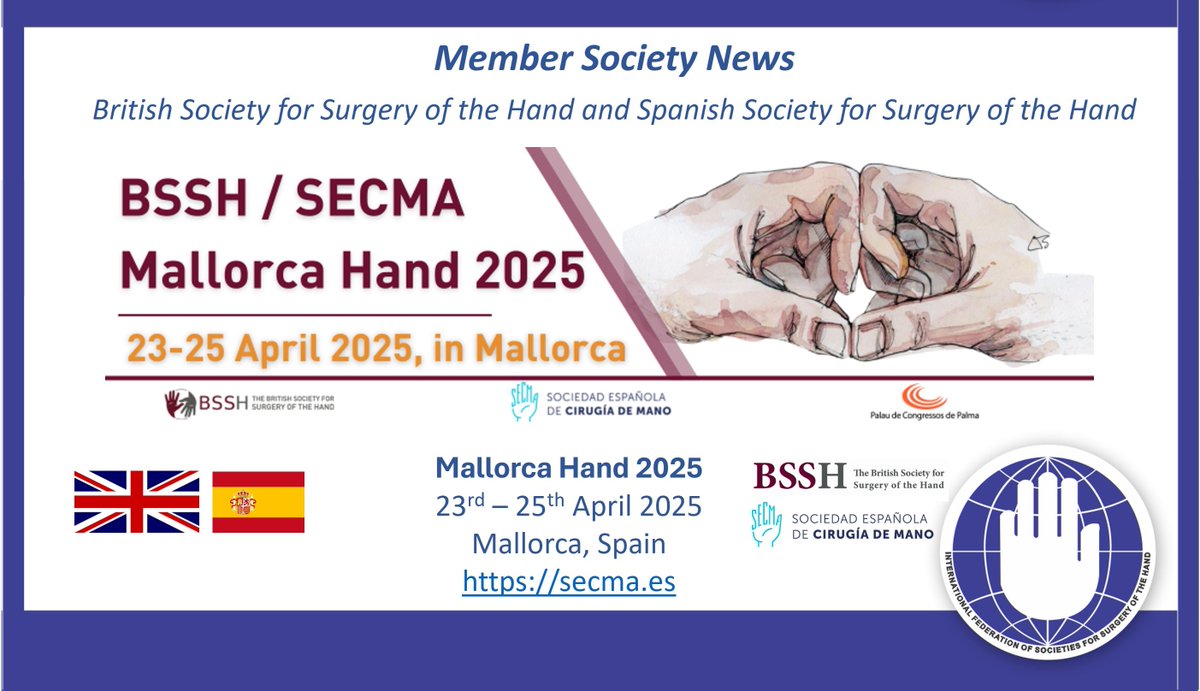 🇬🇧🤝🇪🇸 The British &amp; Spanish Societies unite for an unforgettable annual congress in Mallorca 🇪🇸! 🖐️✨🌍 Two nations, one mission—advancing hand surgery together! #HandSurgery #cirujanodemano