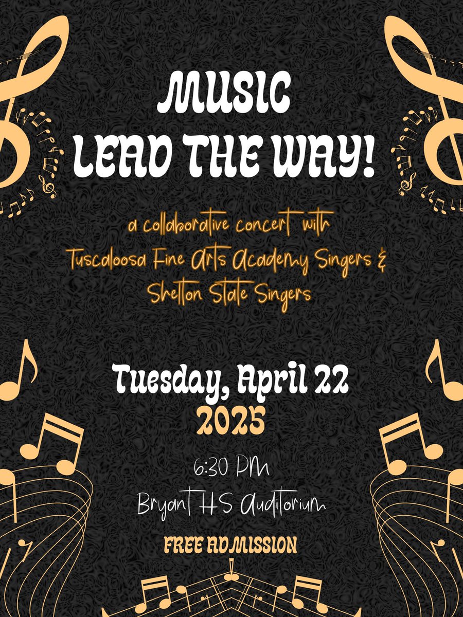 Paul W. Bryant High School (@bryantstampede) on Twitter photo Come join us for a special collaborative concert with the Tuscaloosa Fine Arts Academy Singers and Shelton State Community College Singers on Tuesday April 22 at 6:30 PM 🎤 <a href="/PWBHS_AP/">Jasmine Donaldson</a> <a href="/TCSBoardofEd/">T🍏S Board of Ed</a> Come join us for a special collaborative concert with the Tuscaloosa Fine Arts Academy Singers and Shelton State Community College Singers on Tuesday April 22 at 6:30 PM 🎤 <a href="/PWBHS_AP/">Jasmine Donaldson</a> <a href="/TCSBoardofEd/">T🍏S Board of Ed</a>