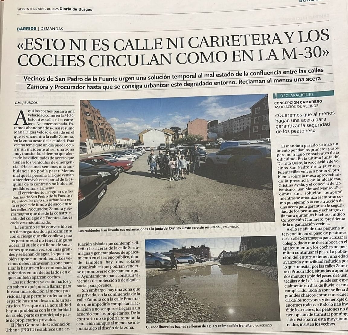 Pedimos al @aytoburgosoficial y una solución urgente para la calle Zamora.
Gracias a @diariodeburgos_es por hacerse eco de esta demanda vecinal del barrio San Pedro de la Fuente-Fuentecillas,necesitan una acera. #vecinos #barrio #acera #burgos