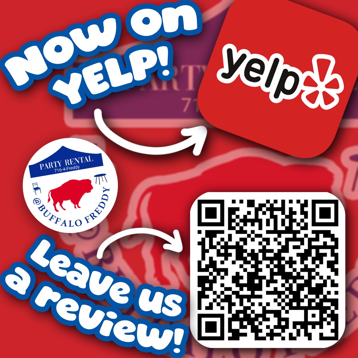 🔴🔵Calling all Buffalo Freddy party fans new and old! We just launched our new Yelp business page.🔴🔵

🔴🔵If you've partied with us in the past, we would LOVE your support! Scanning the QR code and leaving a quick review would mean the world to us here

#BillsMafia