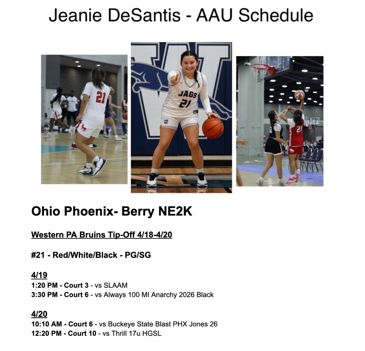 jeaniedesantis's tweet photo. Schedule for this weekend! 

WPA Bruins Tip-Off https://t.co/M0bAyEG7xy