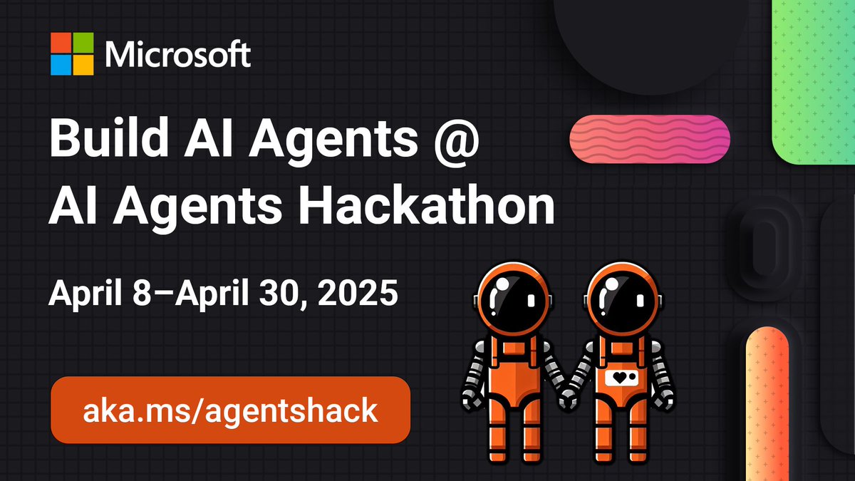 We're halfway through 𝗔𝗜 𝗔𝗴𝗲𝗻𝘁𝘀 𝗛𝗮𝗰𝗸𝗮𝘁𝗵𝗼𝗻 𝟮𝟬𝟮𝟱! If you missed any live streams that already happened, I've linked recordings, slides, and code samples here: 
aka.ms/agentshack/res…

Check out upcoming sessions + hackathon deets @
aka.ms/agentshack