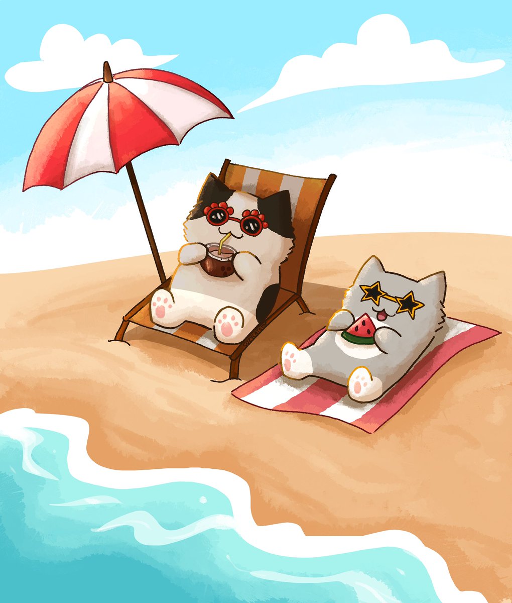 ready to toast the beans on the beach 
🏖️ #cats #cuteart #art