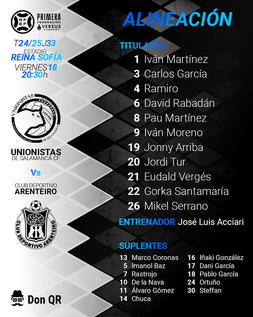⚽ ALINEACIÓN Don QR | XI inicial frente al <a href="/CD_Arenteiro/">CD Arenteiro</a>:

#Creemos ⚪⚫
#UnionistasArenteiro