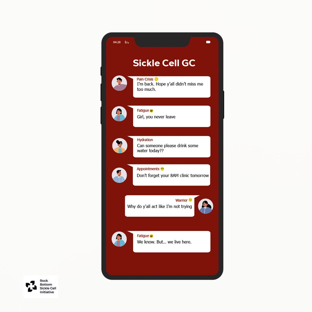 tweetrockbottom's tweet photo. Living with sickle cell can feel like a group chat you never asked to join symptoms, reminders, and constant checkins. But behind every message is a warrior showing up daily. This one’s for you.❤️
#rockbottominitiative #sicklecellwarriors #sicklecellcrises #sicklecellawareness https://t.co/YxFPUyiWfH