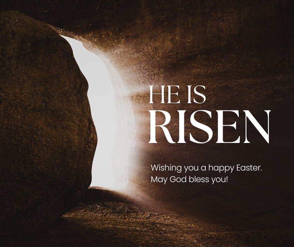 🌅 He is Risen! ✝️💐
Easter Sunday is here—bringing joy, hope, and new beginnings. The tomb is empty, and love has won! Wishing you a blessed and beautiful Easter. 🌸✨