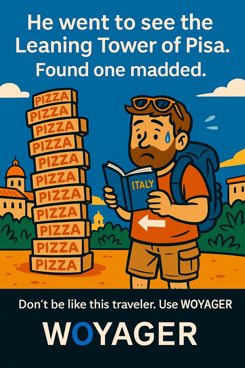 ContactWoyager's tweet photo. Not the Pisa tower he expected. Use WOYAGER.

https://t.co/CCRrX0dWp0 | Plan your trip for free TODAY

#travel #tripplanning #TravelSmart https://t.co/odhoa8PPZJ