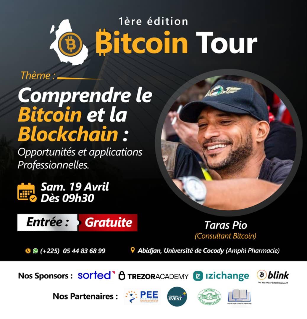 BitcoinBenin's tweet photo. Si vous êtes sur Abidjan 🇨🇮 demain, n’oubliez pas de prendre le rendez-vous Bitcoin Tour @bitcointour_ avec @BouhariMou2199 , @pio_taras et @AyemouLoic à l’Université de Cocody à 09H 🕘 

Belle opportunité pour apprendre plus sur Bitcoin.

Lien d’inscription 👇 https://t.co/KloUhWApSe