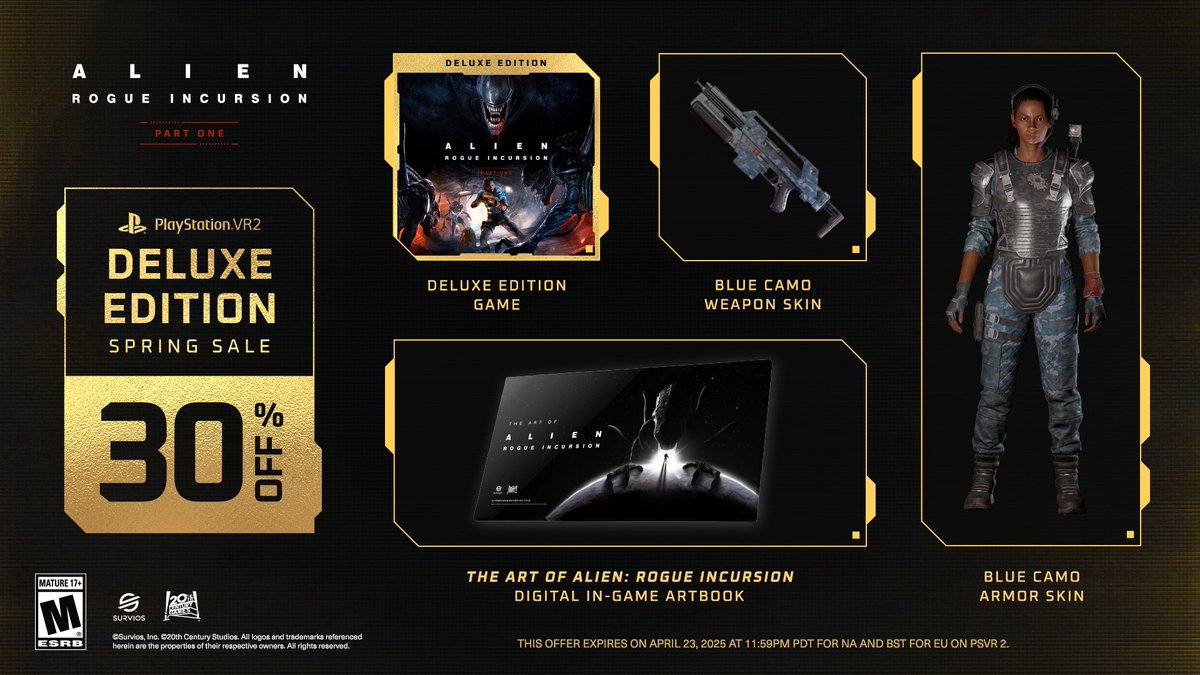 Survios's tweet image. PlayStation Spring Sale is happening NOW! 🙌 Get #AlienRogueIncursion - Deluxe Edition at 30% off on PS VR2. Offer expires on April 23rd. bit.ly/41ml5e3