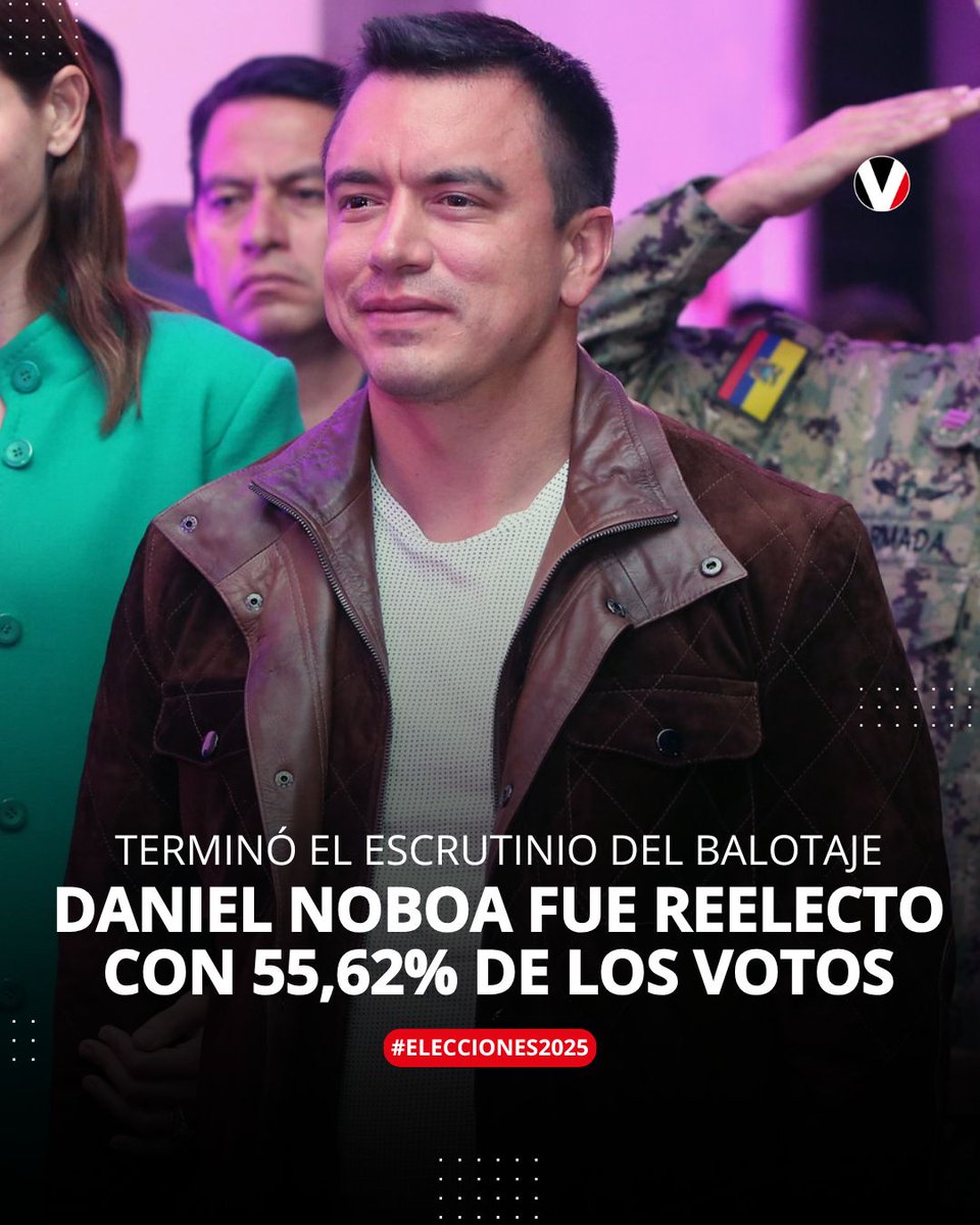 revistavistazo's tweet photo. #ATENCIÓN | El Consejo Nacional Electoral (CNE) informó que las actas de las 24 provincias del #Ecuador han sido procesadas al 100%. Oficialmente, Daniel #Noboa ganó con el 55,62% ▶️ https://t.co/o8wauBD2eO https://t.co/RwRaHy1JGp